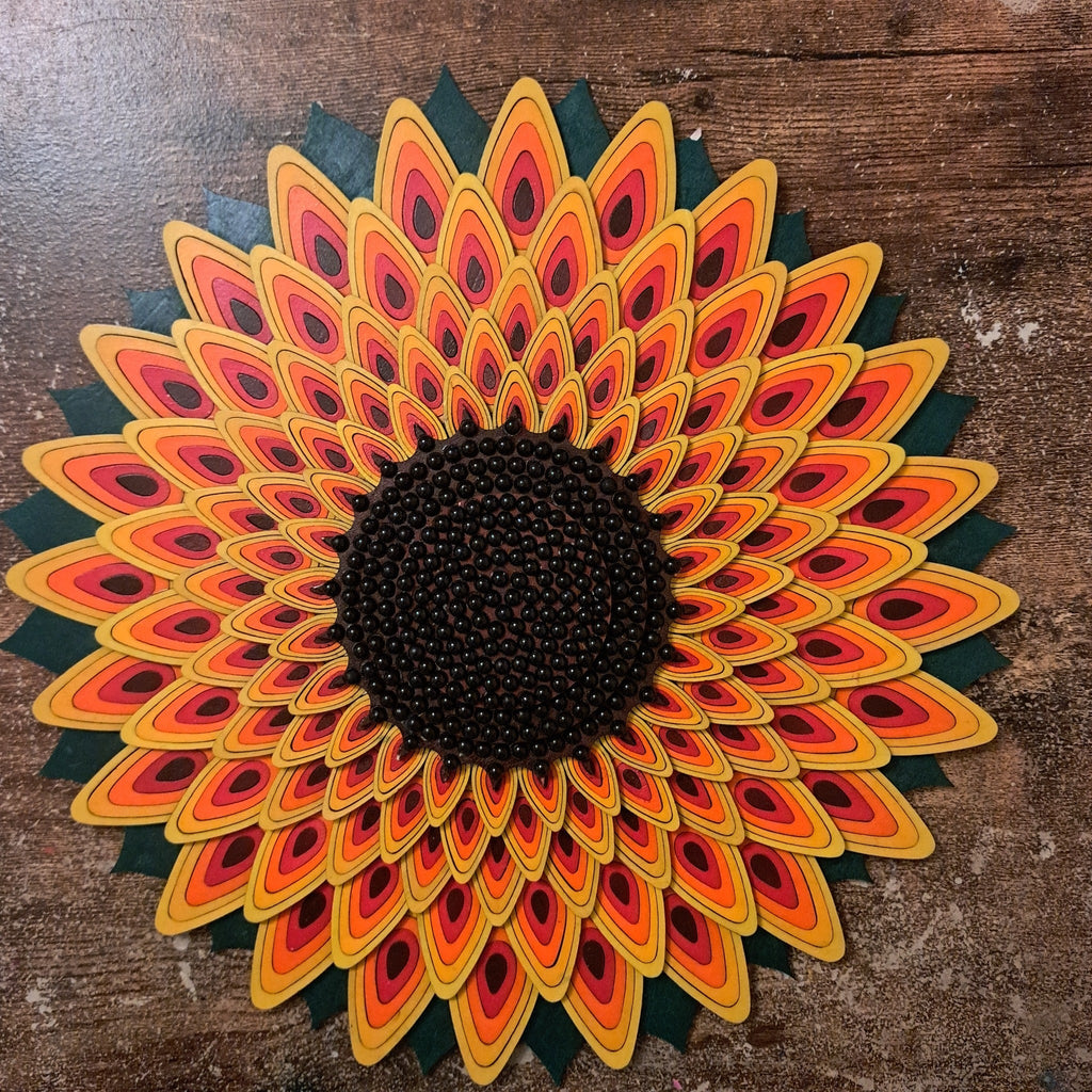 300mm House of Layers sunflower statement artwork with hand-beaded black centre